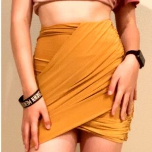 Fashion Nova Mustard Ruched Mini Skirt